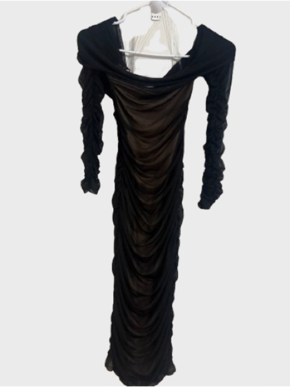 Fashion Nova Black Ruched Long Sleeve Maxi Dress